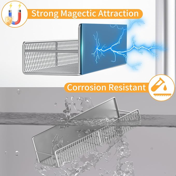 Magnetic Spice Rack for Refrigerator, 2 Pack Metal Magnetic Shelf Grey, Moveable Spice Organizer with Hooks, Super Magnetic Fridge Shelf for Kitchen Organization and Storage - Image 3