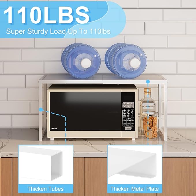 2 Pack Expandable Kitchen Storage Shelves,110LBS Heavy Duty Metal Shelving Unit and Storage for Pot Pans,Adjustable Stackble Small Storage Shelf Organizer for Kitchen Under Cabinet Pantry Garage,White - Image 3