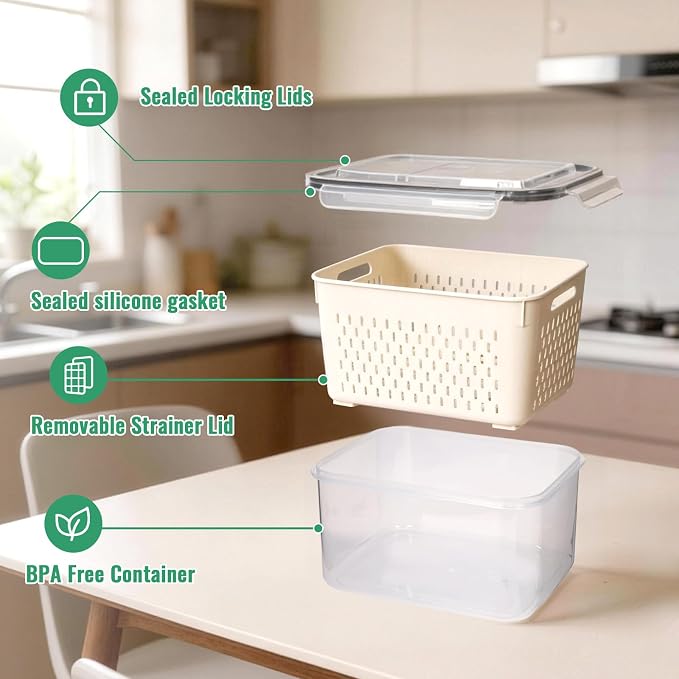 5 Pack Fruit Storage Containers for Fridge Berry Containers for Fridge | Produce Containers with Removable Colander Berry Storage Containers Veggie BPA-Free Plastic Crisper for Long-Term Freshness - Image 5