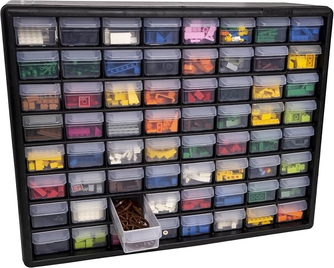 Akro-Mils 64-Drawer Plastic Storage Cabinet, 20" W x 6" D x 16" H, Black | Plastic Cabinet w/ Drawers for Garage Organization, Beads, Building Bricks Storage, Teacher Toolbox, Makeup Organizer, 10164 - Image 12