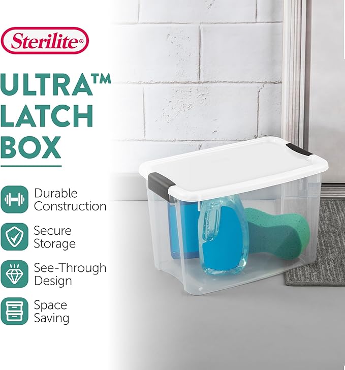 Sterilite Ultra Latch Box with Lids for Home and Office, 30 Quart, 6-Pack | Heavy-Duty and Stackable Plastic Containers with Latches for Closet, Cabinet, Bedroom, Bathroom and Dorm Room Organization - Image 2