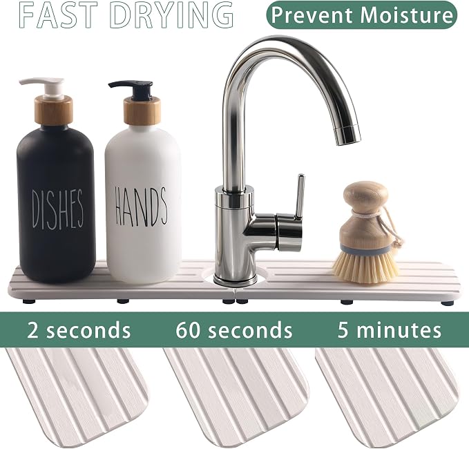 NiuYichee Water Absorbent Faucet Mat for Kitchen Sink,Stone Drying Sink Mat | Absorbing Stone Tray for Bathroom Counter, Diatomite Coaster, Sink Splash Guard/ Sink Protectors, Fast-dry, Prevent Moisture - Image 4