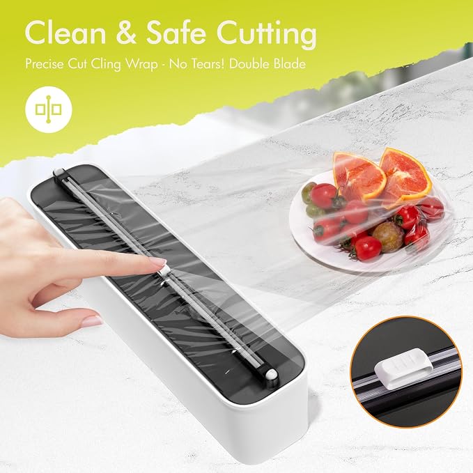 Aluminum Foil & Plastic Wrap Dispenser with Cutter - Magnetic & No-Drill Wall Mount, Cling Film Dispenser for Countertops & Cabinets, Space-Saving Kitchen Organizer - Fits 150 m Rolls, Black - Image 2