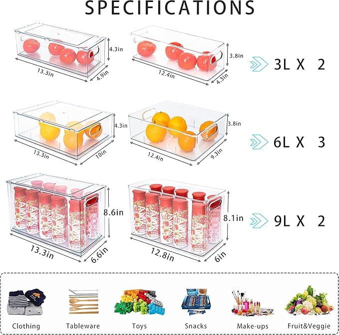 4Pack Stackable Refrigerator Organizer Bins Pull Out Drawer Large Vegetable Fruit Storage for Fridge Organizer Drawers with Handle Clear Food Storage Container Box for Kitchen Pantry Cabinet - Image 3