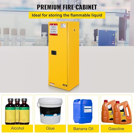 VEVOR Flammable Cabinet, 18" x 18" x 35", Yellow | Galvanized Steel, Safety Cabinet, Adjustable Shelf, Commercial, Industrial, Home Use - Image 4