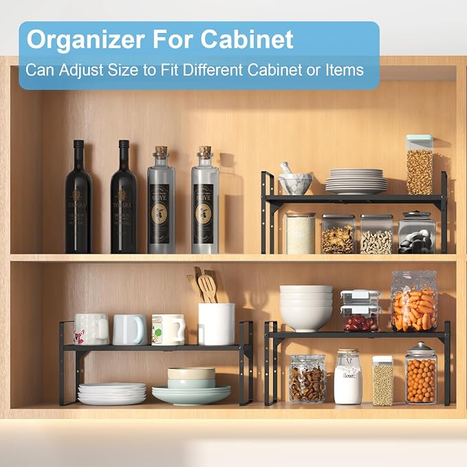15.5 to 25.5 Inch Kitchen Cabinet Shelf Organizers，Kitchen Shelf Organizer | Adjustable Counter Organizer, Set of 4 Expandable Countertop Storage Shelves, Stackable Design, 30LBS Heavy Duty, Space Saver - Image 8