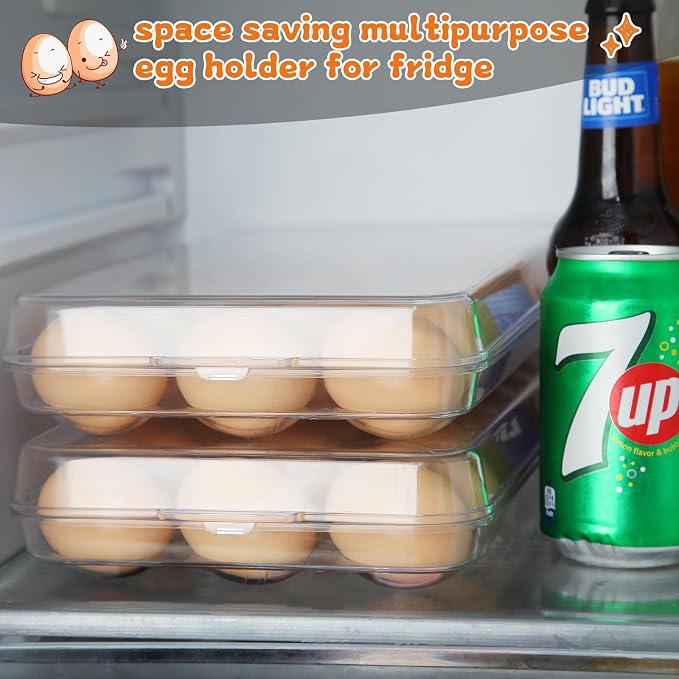 Egg holder for fridge - deviled egg containers with lid, Clear Stackable Plastic Egg Holder, Space-Saving 18 Egg refrigerator Organizer (Clear, Pack of 01) - Image 5