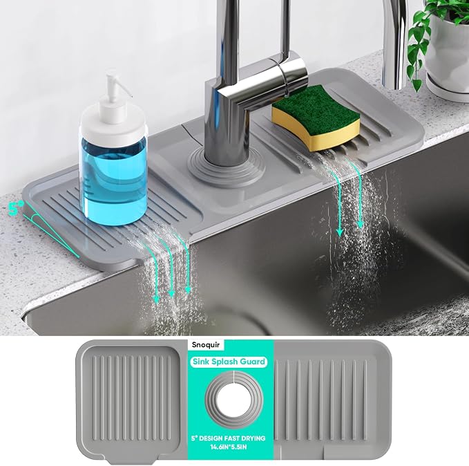 14.6'' Faucet Mat for Kitchen Sink [5°Slope Fast Self-draining] Kitchen Sink Splash Guard Silicone Kitchen Sink Faucet Mat Splash Guard for Kitchen Sink Area Tidy Splash Faucet Guard Draining Mat - Image 5