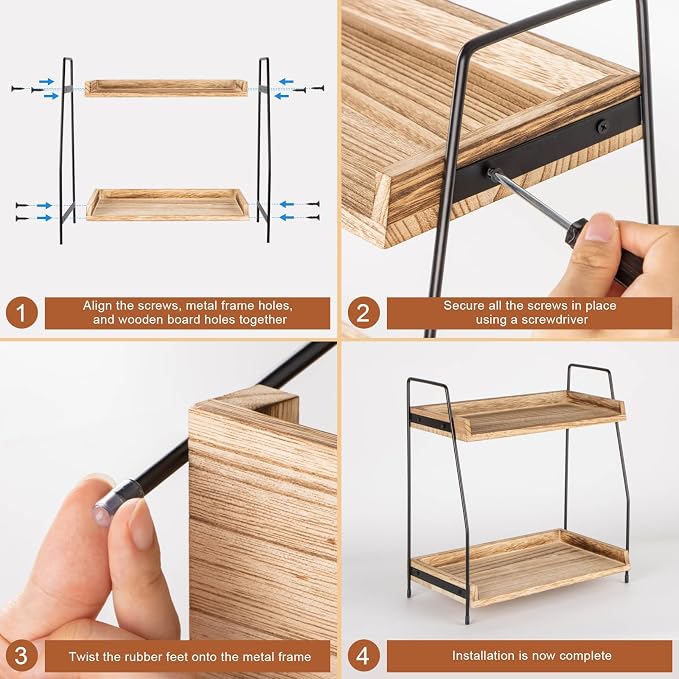 ANBOXIT Countertop Coffee Station Organizer, 2 Tier Wooden Shelf for Coffee Bar Accessories, Condiment Storage Caddy for Kitchen, Home, Office - Brown (Pack of 2) - Image 5
