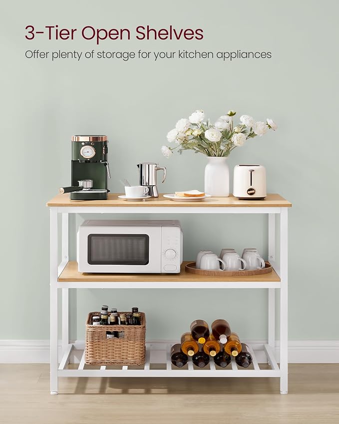 VASAGLE Kitchen Island with 3 Shelves, 39.4 Inches Width Kitchen Shelf with Large Worktop, Stable Steel Structure, Industrial, Easy to Assemble, Oak Color and White UKKI005W09 - Image 4