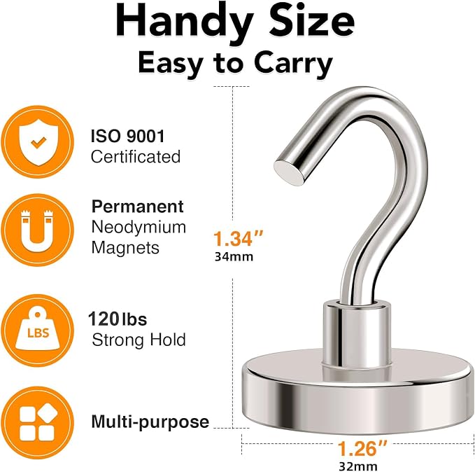 Strong Magnetic Hooks 120Lbs Heavy Duty Magnets for Cruise Cabin | Neodymium Earth Magnets with Hooks for Hanging Super Metal Industrial Magnetic Hanger for Grill Cruise Storage - Image 6