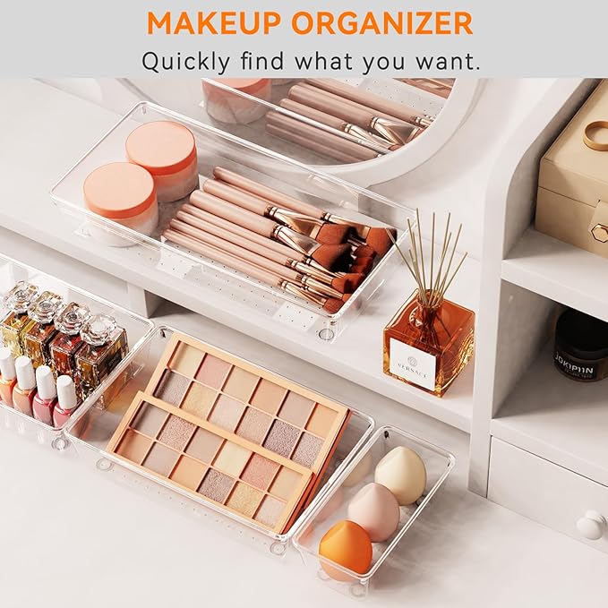 12 Pack Large Clear Plastic Drawer Organizer Trays | MULTI-USE Acrylic Drawer Storage for Kitchen, Bathroom, Makeup, Office, School, Undies | College Dorm Room, Home Apartment Essentials - Image 4