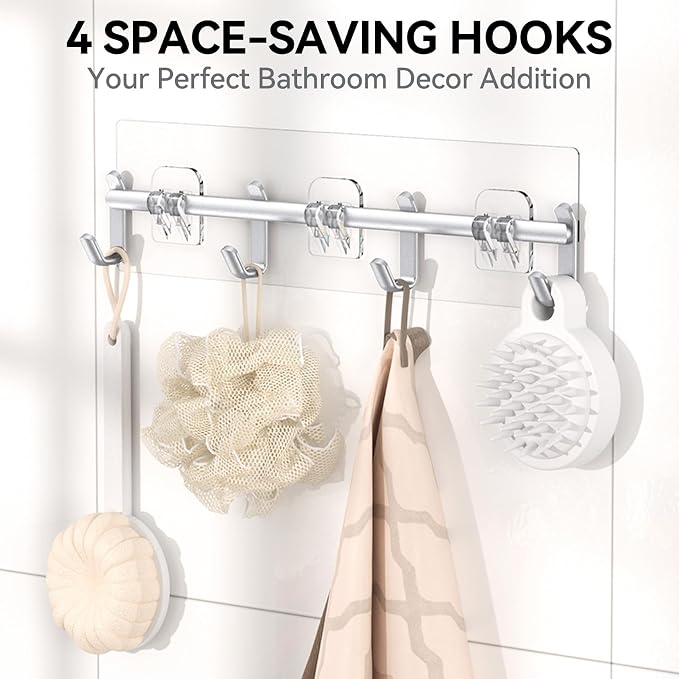 Shower Caddy Adhesive, Rustproof Shower Organizer with Soap Holder, Large Capacity Shower Shelves for Inside Shower, No Drilling Bathroom Organizers and Storage for Home Decor（6 Pack Silver） - Image 6