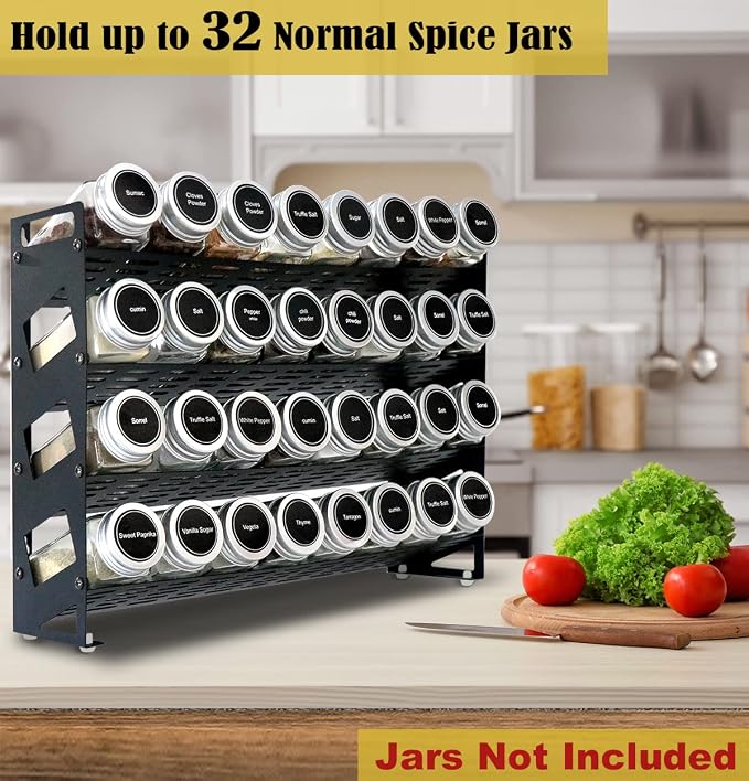 4 Tier Countertop Spice Rack Organizer for Kitchen Cabinet Pantry or Wall Mount, Matte Black (Jars Not Included) - Image 3