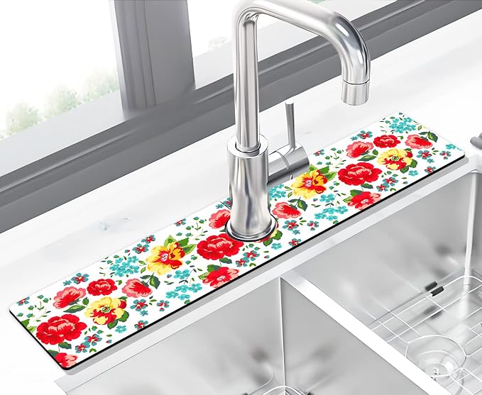 Kitchen Sink Splash Guard Faucet Mat -2 PC Super Absorbent Fast Drying Mat Sink Gadgets-Splash Guard Behind Faucet Drip Catcher for Kitchen, Bathroom,Sink Mat, Dish Drying Mat, Bathroom(23.5" X 5.5" ) - Image 2