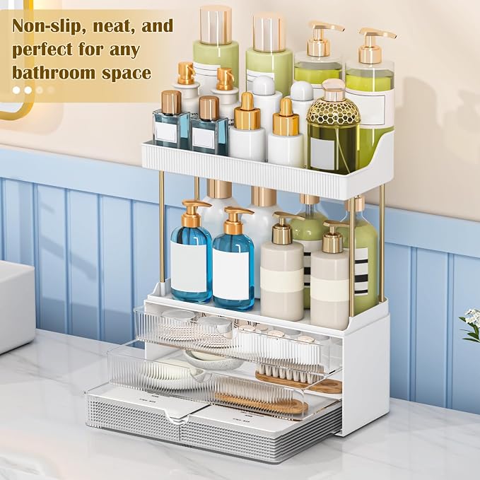 2 Sets 5 Tier Acrylic Makeup & Bathroom Vanity Organizer | 2 Set Clear, 3 drawers 2 open shelves, dustproof, wipe clean, for large skincare, perfumes, lipsticks, dresser, counter - Image 3