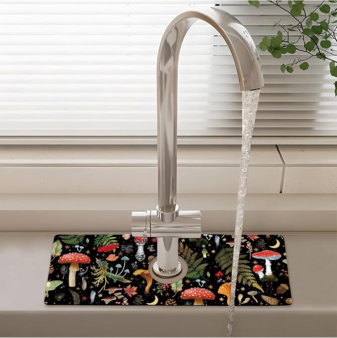 Patterned Sink Faucet Mat Kitchen Splash Guard Super Absorbent Drying Mat, Non-Slip Drain Pad for Kitchen Counter or Bathroom-15x5.5in - Image 2