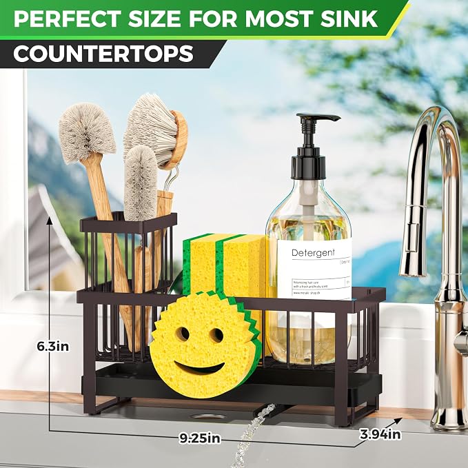 Sponge Holder for Kitchen Sink,Sink Caddy with Removable Dish Brush Holder,Self-Draining Kitchen Countertop Organizers and Storage Essentials,Soap Dispenser Organize and Home Decor-Bronze - Image 2