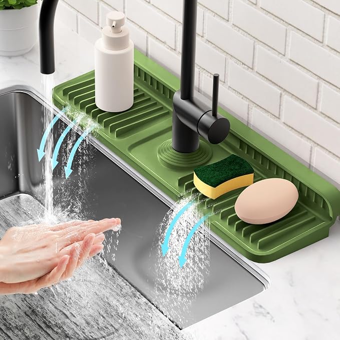 17.7'' Faucet Mat for Kitchen Sink Splash Guard[7° Slope Fast Self-draining][Snap Lock Fit] Folding Kitchen Sink Faucet Mat Splash Guard Kitchen Sink Area Water Splash Guard Behind Faucet Draining Mat by Snoquir