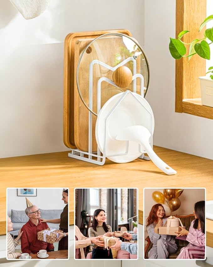 LINFIDITE Cutting Board Rack Chopping Board Organizer Stand Holder Kitchen Countertop Pots Pan Lids Rack Organizer Flat Steel 4.92Lx5.71Wx8.46H in. White - Image 9