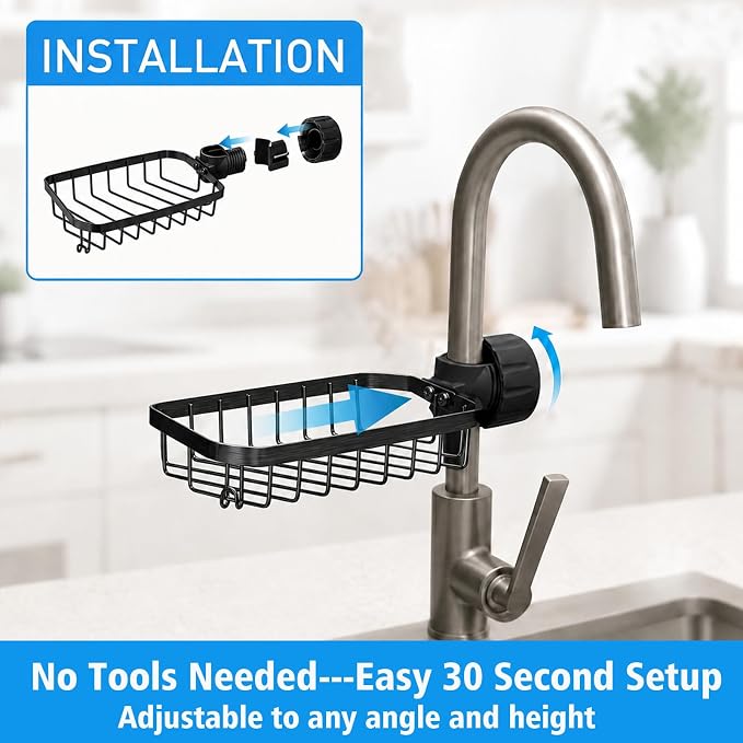 Kitchen Sink Sponge Holder over Faucet Caddy Organizer for Round Faucet - Image 6