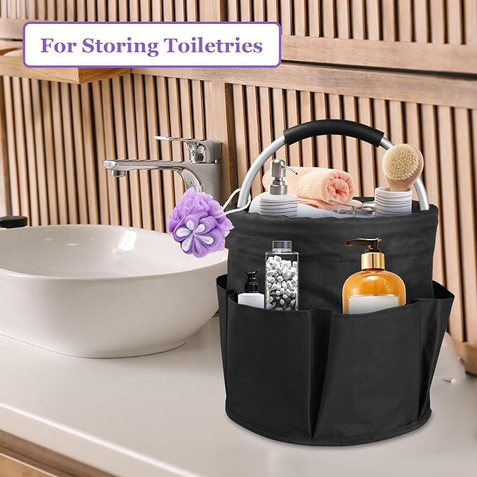 2Pack 17L Foldable Cleaning Supply Caddy with Handle, Portable Bucket Tool Organizer, Garden Tool Bag in 600D Oxford Fabric, Folding Storage Basket for Outdoor, Bathroom, Black + Dark Gray - Image 9