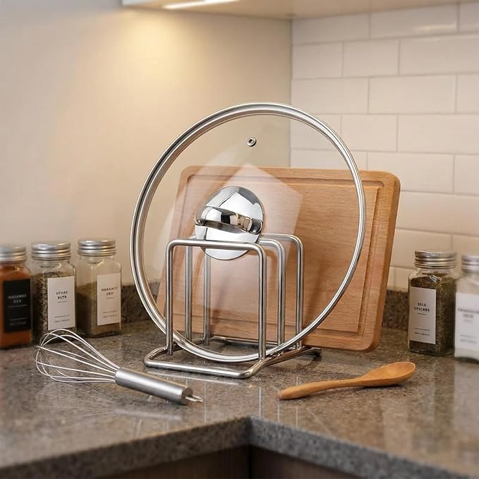 Stainless Steel Cutting Board Organizer,Cutting Board Holder Stand，Pot Lid Organizer, Kitchen Storage Rack for Lids and Boards,Cutting Board Stand for Countertop,Space-Saving Rack Organizer - Image 4