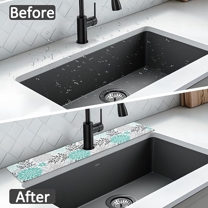 24" X 5.5" Kitchen Sink Splash Guard Faucet Mat Flora Super Absorbent Fast Drying Faucet Guard & Draining Mat Sink Splash Guard Behind Faucet for Kitchen, Bathroom - Image 7
