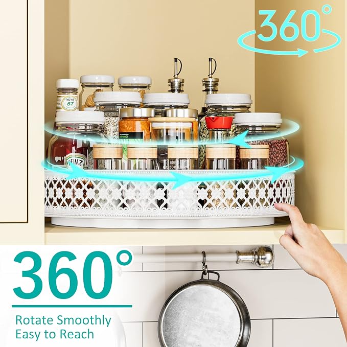 11 inch Lazy Susan Turntable - Metal Spice Organizer for Cabinet Table Top | 360° Smooth Rotating Tray White Lazy Susan with Rim for Dining Table, Pantry, Countertop, Kitchen, Bathroom Vanity Storage - Image 2
