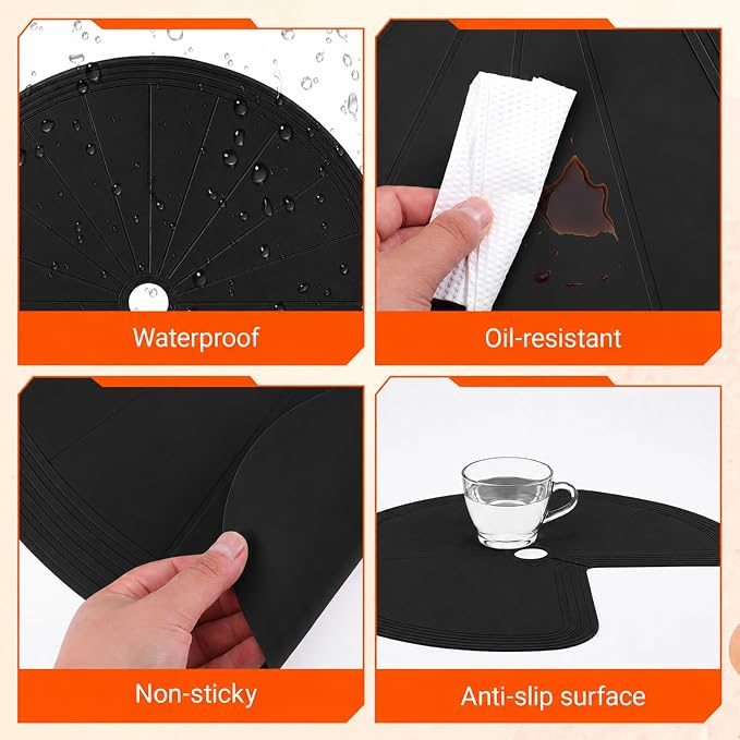 2 PCS 26.5" Lazy Susan Shelf Liner, Silicone Non-Slip Heat Resistant Turntable Mat, Pie Cut Organizer for Kitchen Cabinet Drawer Refrigerator Cupboard, Black - Image 3
