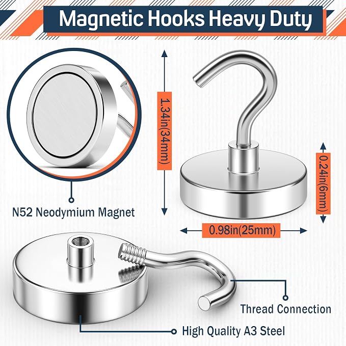 FINDMAG Strong Magnetic Hooks, 85LB+ Magnets with Hooks, 10 Pack, Silver | Heavy Duty Neodymium Magnetic Hooks for Cruise Cabins, Fridge, Garage, Home, Beach Vacation, Cruise Essentials 2026 - Image 7