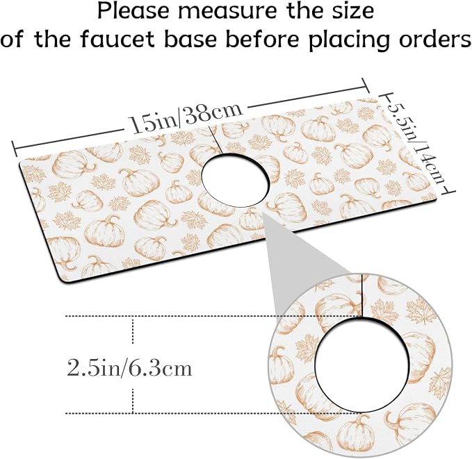 Fall Kitchen Sink Splash Guard Faucet Mat,White Maple Leaf Pumpkin Autumn Thanksgiving Faucet Non-Slip Absorbent Mat,Farmhouse Sink Splash Guard Behind Faucet for Kitchen Bathroom, 15"x5.5" - Image 2