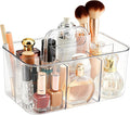 Plastic Storage Caddy with Handle, Clear Shower Makeup Caddy Organizer with 5 Compartments, Portable Multi-Purpose Desk Caddy for Craft Art Supply Pencils Home Office Bathroom Supplies by Flytreal