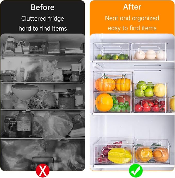 7 Pack Refrigerator Organizer Bins | 4 Sizes Stackable Clear Pantry Storage Bins with Handles for Fridge, Shelves, Drawer, Snack Organizer for Home & Kitchen - Image 6