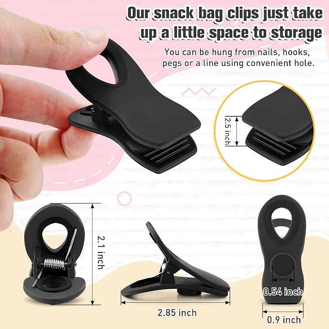 12 Pack Chip Clips, Chip Bag Clips for Kitchen, Black | Kitchen Food and Snack Storage, Fridge, Office and RV Accessories with Magnetic Bag Clips, Airtight Seal Grip - Image 3