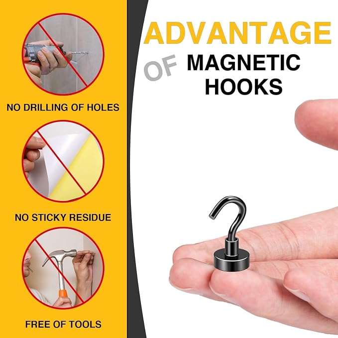 DIYMAG Magnetic Hooks 6pcs 30lbs+ Cruise Essentials 2026 Magnet Hook Black | Neodymium Heavy Duty Strong Magnets Hanging Ship Cabins Refrigerator Fridge Classroom Beach Vacation Kitchen Grills Home Tool - Image 2