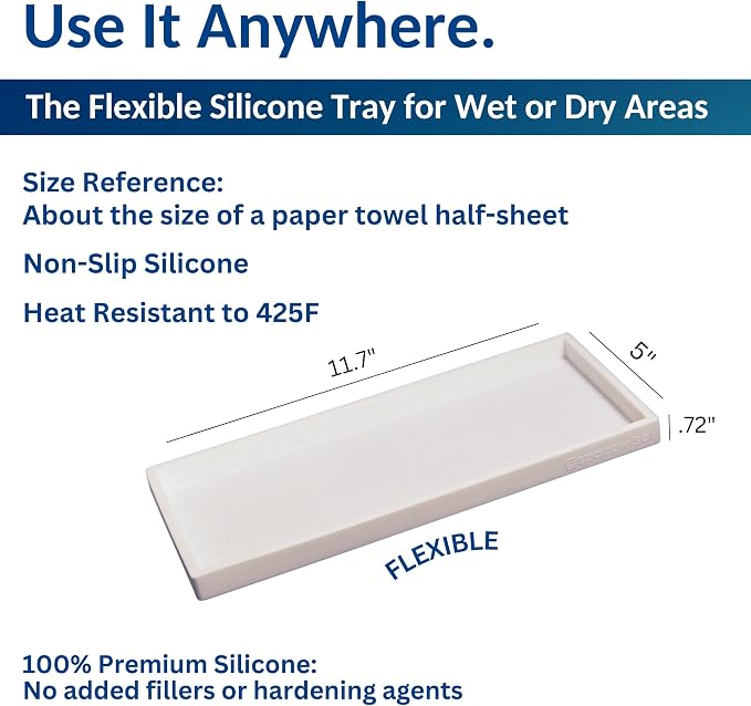 Silicone Countertop & Vanity Tray – 11.7” Bathroom Counter Tray | Bathroom Tray, Bathroom Tray Countertop, Tray for Bathroom Counter, Silicone Kitchen Tray for Counter & Countertop Organizer - Image 3