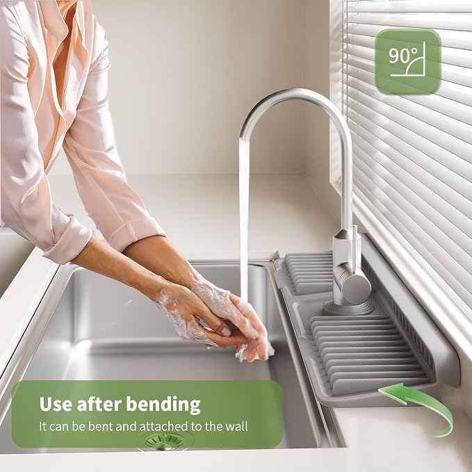 2026 New Silicone Sink Splash Guard, 7°Slope Fast Self-draining | Faucet Mat for Kitchen Sink, 7°Slope Fast Self-draining, Fast Drying Tidy Faucet Mat Splash Guard - Image 3