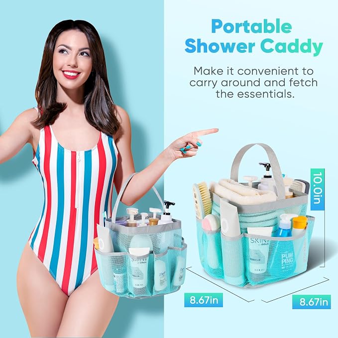 EUDELE Mesh Shower Caddy Portable, 8-Pocket Large Capacity, Quick Dry, Easy Clean, for Beach, Swimming, Gym, Travel - Image 3