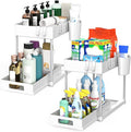 2 Pack Under Sink Organizer with Pull-Out Drawer, White | 2-Tier Cabinet Storage, Kitchen & Bathroom, Tool-Free Assembly, Fits Cleaning Supplies & Toiletries, Space Saving by FJFEOIYE