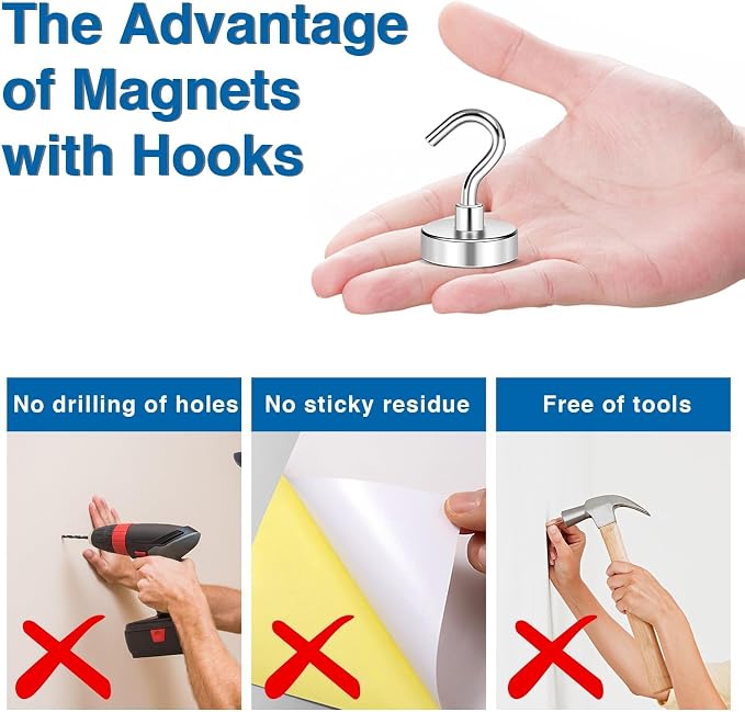 LOVIMAG Magnetic Hooks, Cruise Essentials 2026, 45 Pack-50LBS | Heavy Duty Strong Magnet Hook for Cruise Cabin, Refrigerator Fridge, Ship, Classroom, Kitchen Grills, Silver - Image 2