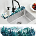 2 Pcs Kitchen Sink Splash Guard Faucet Mat Watercolor Forest Pattern Faucet Mat for Sinks Absorbing Drying Mat for Kitchen Bathroom, 23.6x5.5inch by CONCHLERY%E6%97%97%E8%88%B0%E5%BA%97