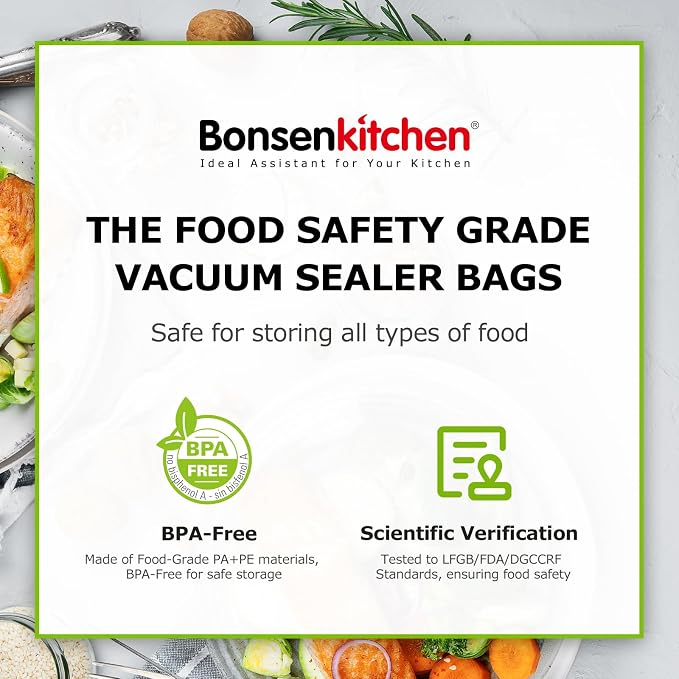 Bonsenkitchen Vacuum Food Sealer Rolls Bags for Food, 2 Packs 8 in x 20 ft | BPA-free, Heavy-duty Small Vacuum Seal Bags, Durable Commercial Customized size for Storage and Sous Vide Cooking, VB3206 - Image 8