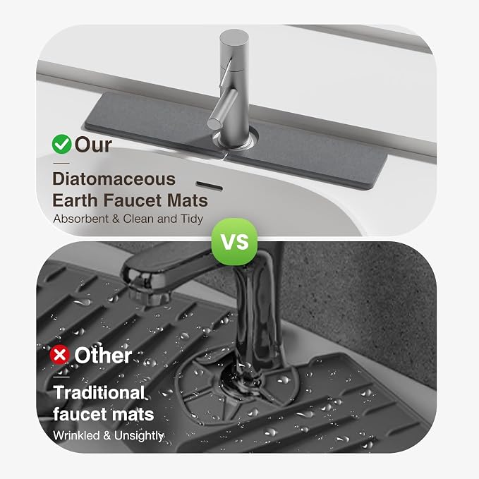 Premium Stone Faucet Mat for Kitchen Sink, 20" x 4" Dark Gray | Quick Drying & Water Absorbent, Sink Splash Guard Tray for Prevents Moisture Buildup - Image 7