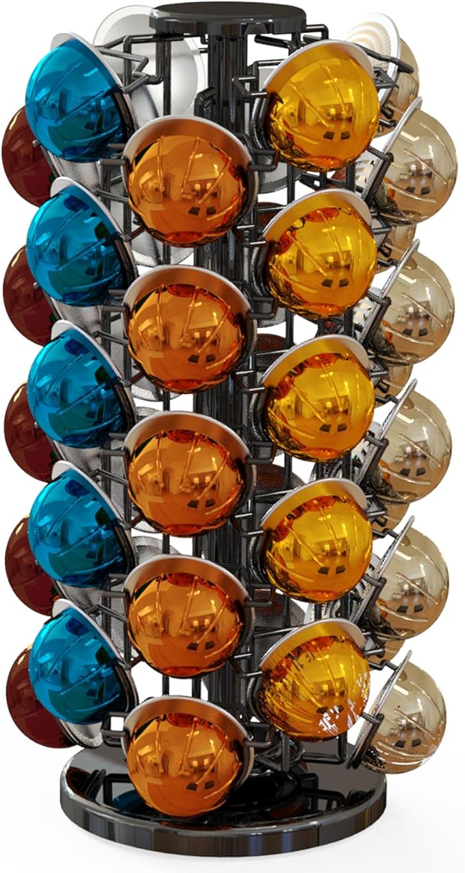 Nespresso Pods Holder Tower Stand,Vertuo Pod Holder 40 Pods Capacity,Black | Coffee Pods Holder Organizer Fits Vertuo Pods, 360°Revolving Pod Carousel, Space-Saving for Countertop,No Assembly Required by BLACKSMITHFAMILY