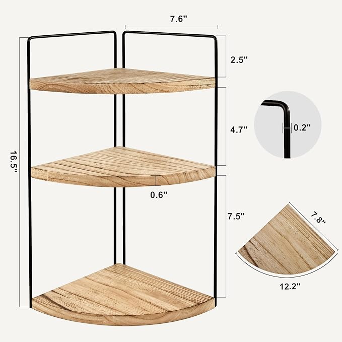 Corner Bathroom Counter Organizer Countertop Brown, 2 Pack 3 Tier Corner Shelf Wood Vanity Tray Easy Assembly Space Saving Shelf for Kitchen, Bathroom, Dresser, Makeup, Office - Image 5
