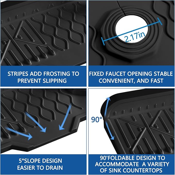 Kitchen Sink Accessories -17" x 6'' Sink Splash Guard,Silicone Sink Mat Splash Guard, fit for Countertop, Bathroom,Farmhouse,RV by EBIGIC (Black) - Image 4