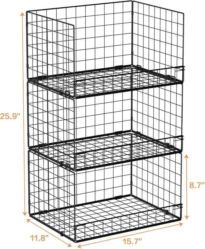 Yociyoga 3-Tier Stackable Closet Organizers and Storage Shelves, Foldable Closet Shelf Organizer, Stackable Storage Bins Drawers for Closet Organizer System, Black(Patent No. 30022416) - Image 8