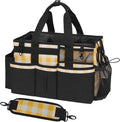 SCAVATA Wearable Cleaning Caddy, Cleaning Caddy Supplies Organizer with Handle & Shoulder Straps for Housekeepers, Under Sink & Car Cleaning Tool Organizers Bag with 4 Foldable Divider (YellowPlaid) by Tidyyourlife
