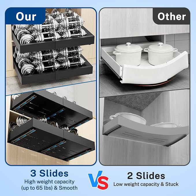 Insputer Pull Out Cabinet Organizer Expandable Width(12.2"-20.47") & 21" Deep, No Drill Adhesive Slide Out Drawers with Upgrade 3 Slide Rails, Magnetic Panel, Roll Out Shelf for Kitchen, Pantry Black - Image 3